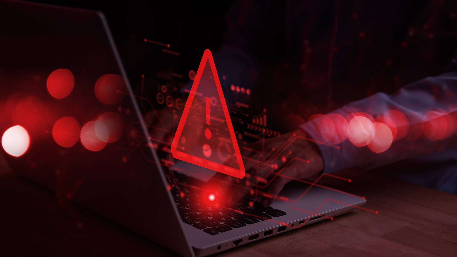 System hacked warning alert on notebook (Laptop). Cyber attack on computer network, Virus, Spyware, Malware or Malicious software.