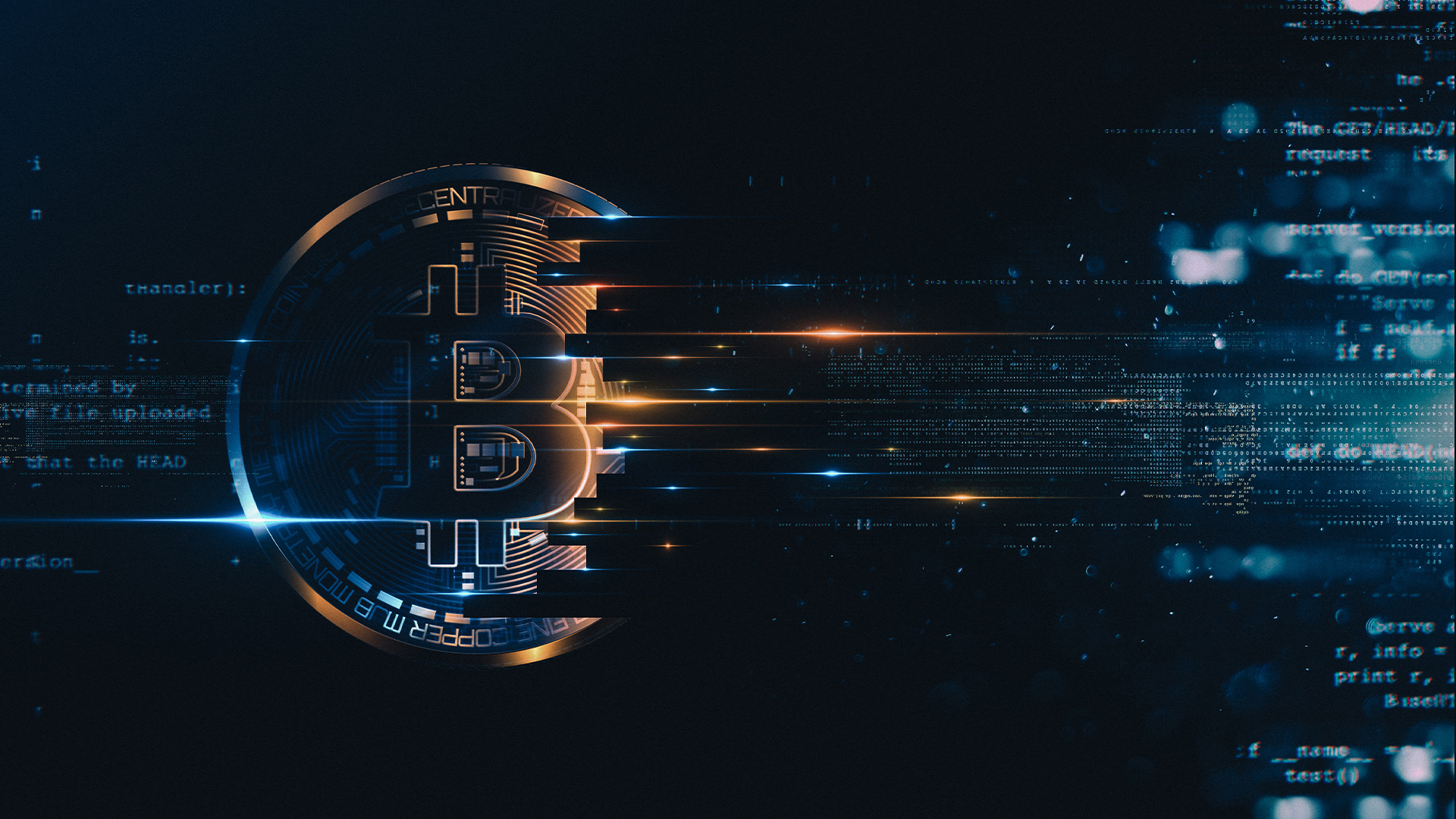 Bitcoin with glowing lights..Gold bitcoin symbol. Coins on black background.