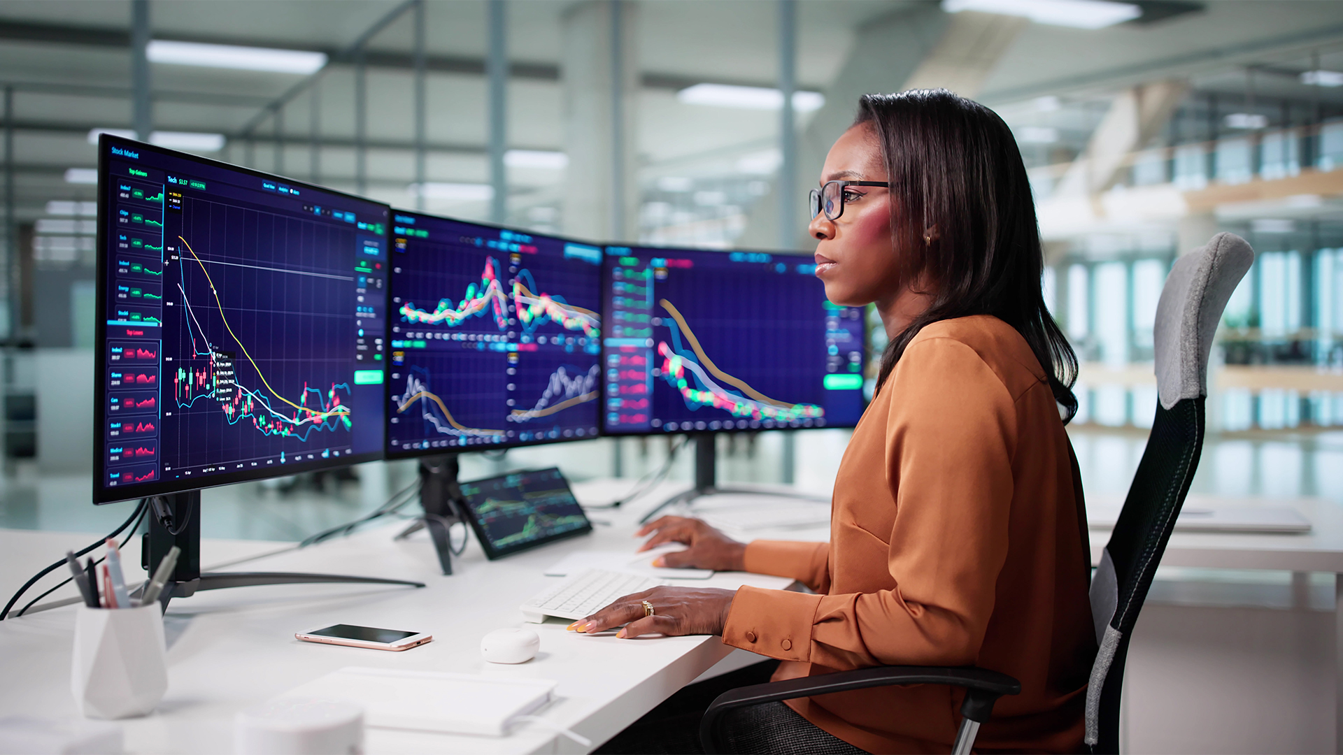 Female Stock Broker Analyzing Market Trends